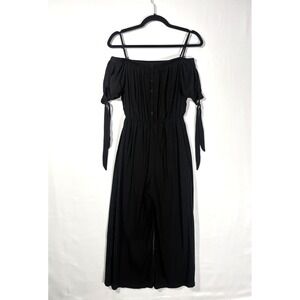 Cottage Boho Chic Piratecore Off Shoulder Button Front Jumpsuit Womens Black